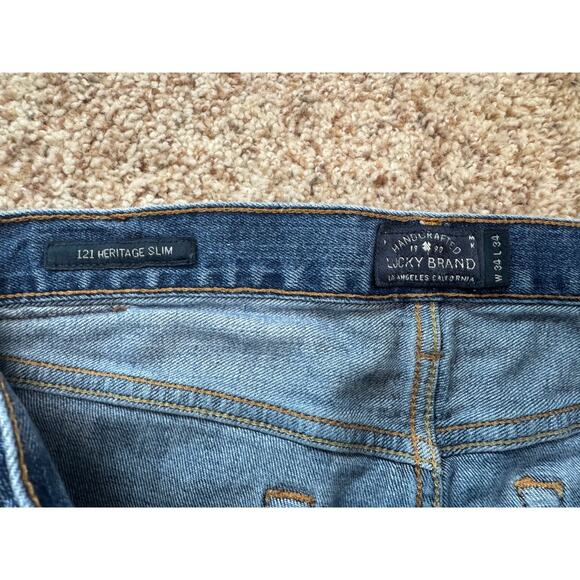 Lucky Brand Men's Blue Denim Jeans size 34 X 34; 121 Heritage Slim - Picture 4 of 11